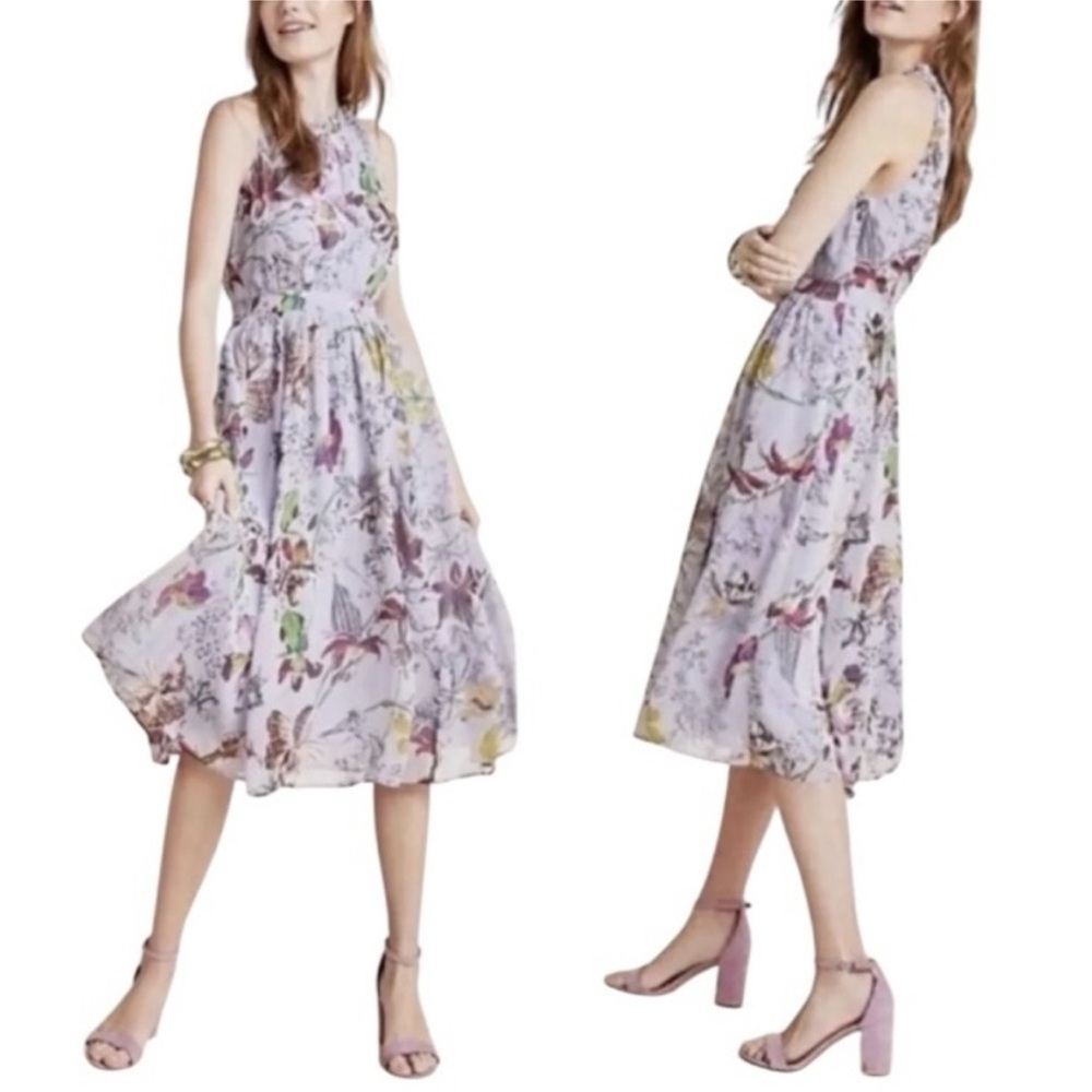 Anthropologie Lavender Floral Midi Dress